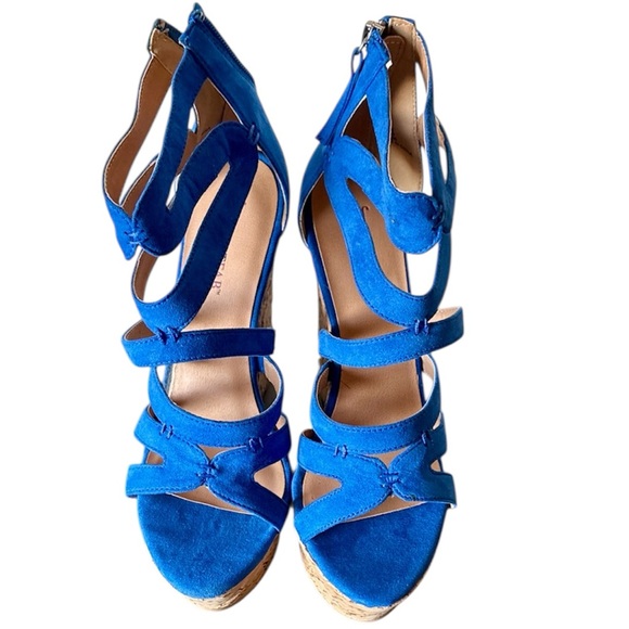 Just Fab Blue Strappy Women's Wedge Sandals NIB - Picture 1 of 5